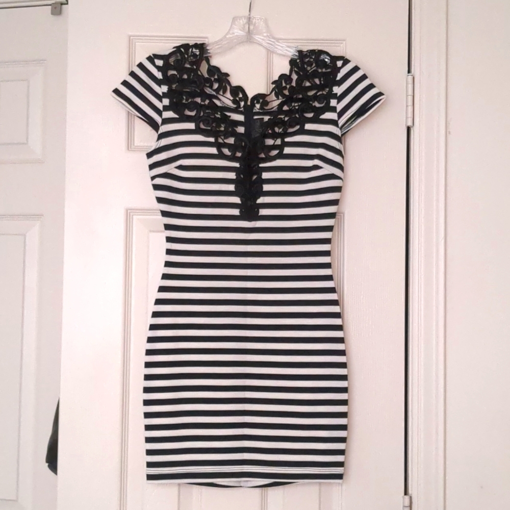 Black and white striped dress